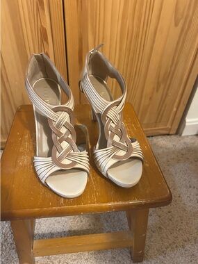 Cole Haan Beige Braided Open-Toe High Heels